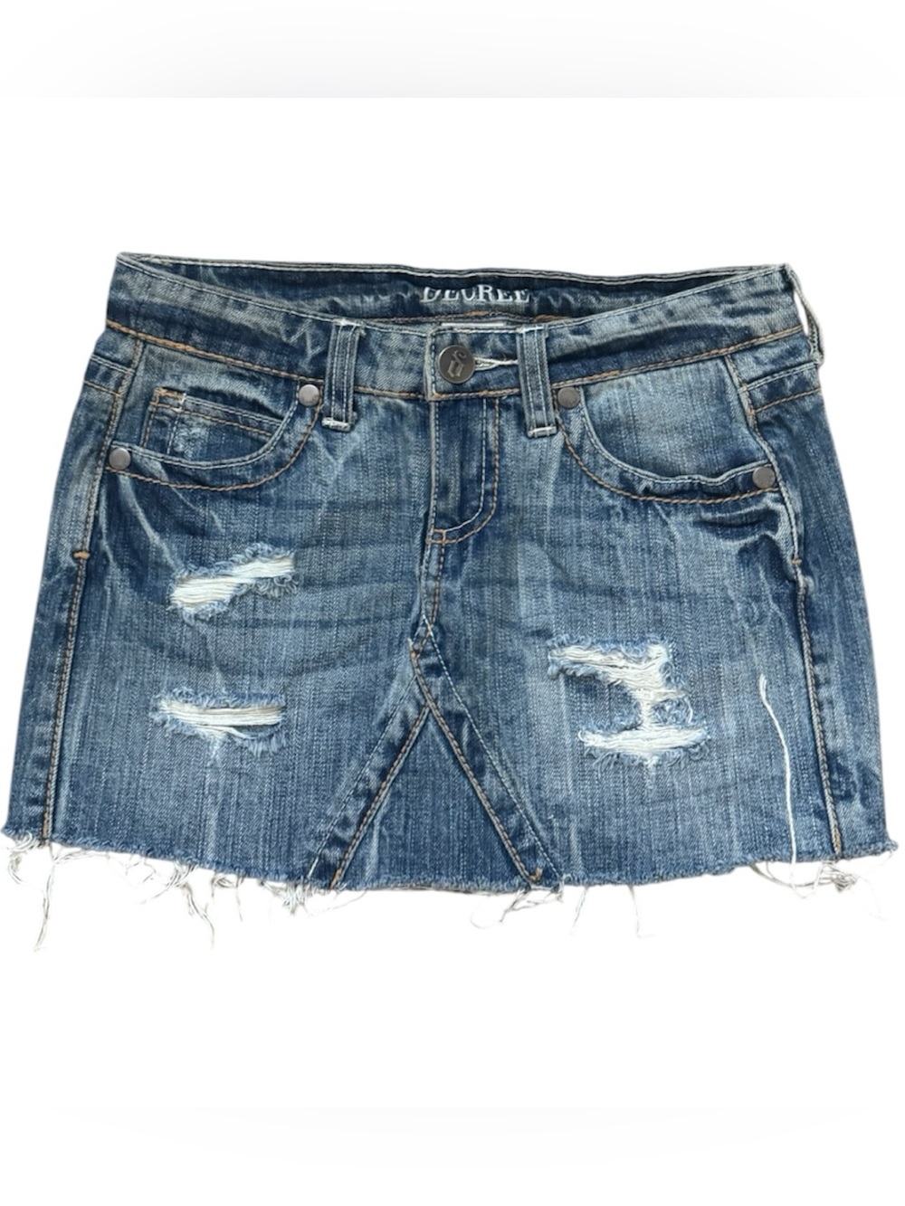 Decree Blue Distressed Denim Mini Skirt